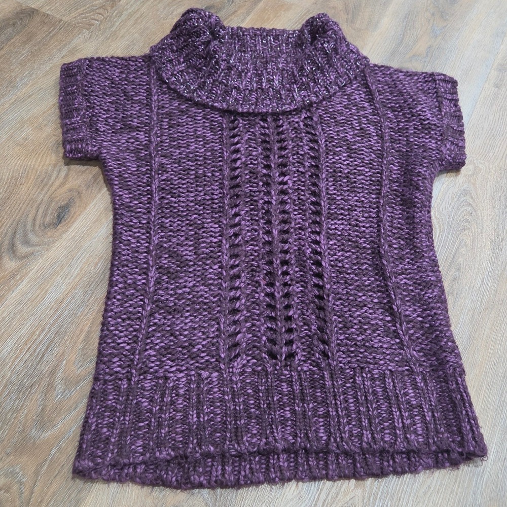 Mudd Purple Metallic Cowl Neck Short Sleeve Chunky Knit Sweater Large DJSM41028